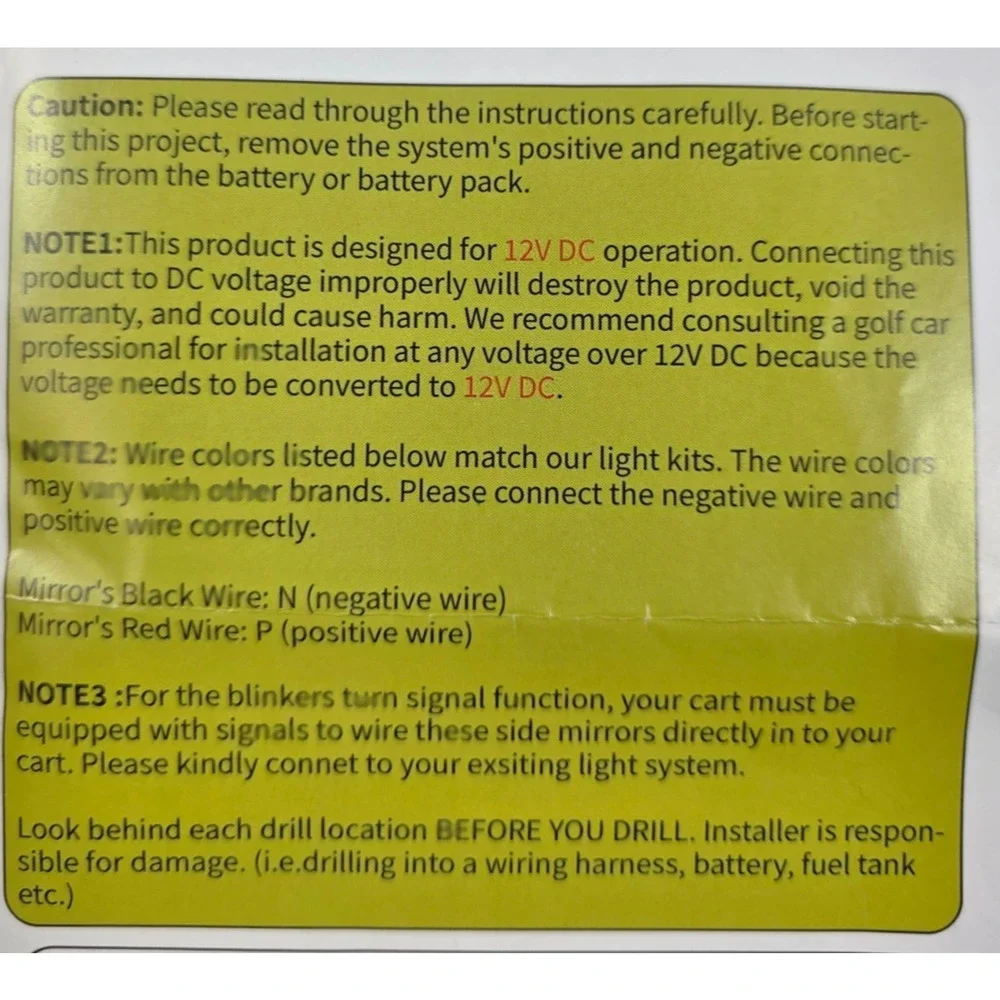Golf Cart Side Mirrors w/LED Orange Turn Signal Blinkers w/Hdware & Instructions